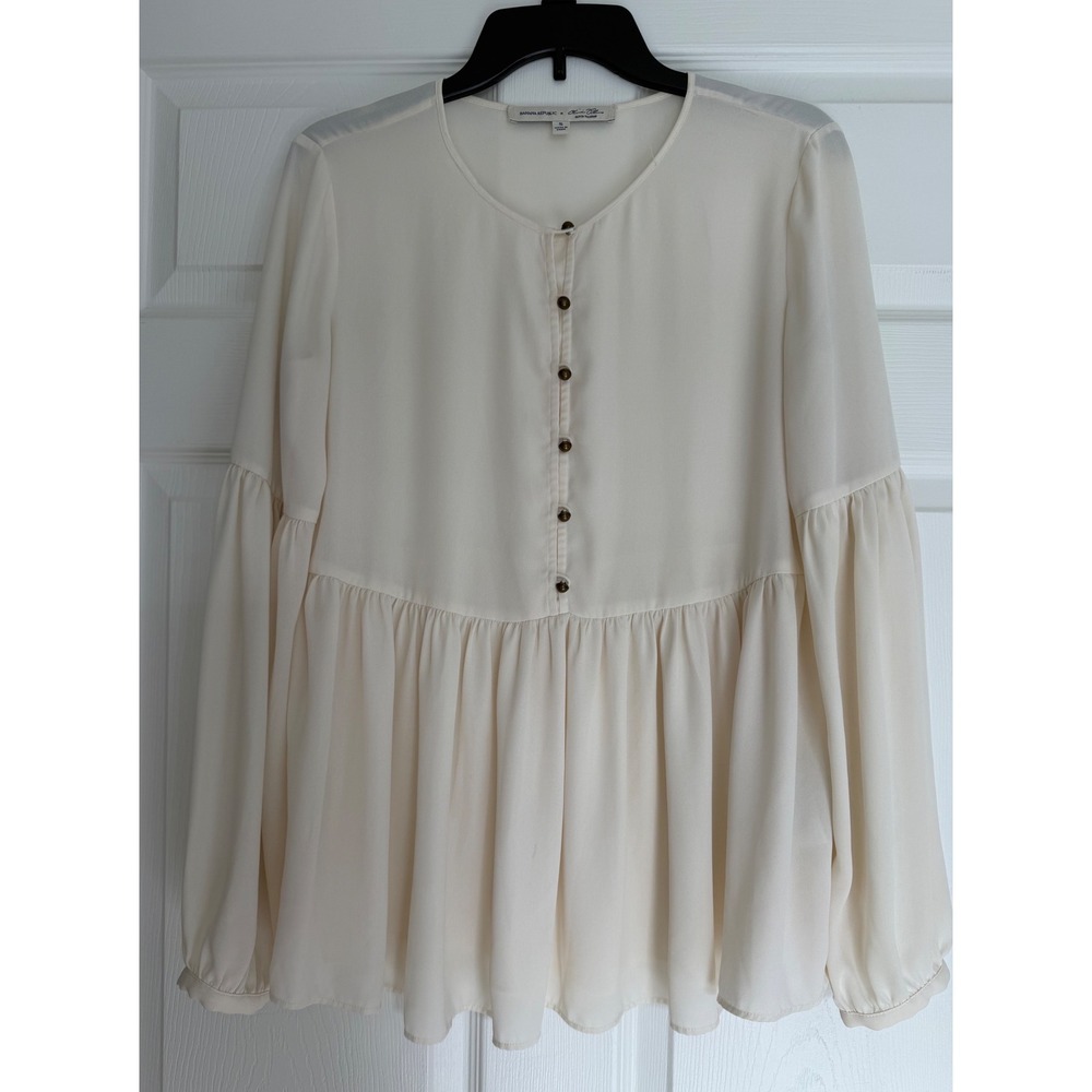 Banana Republic x Olivia‎ Palermo Ivory Peplum Blouse Cream Puff Sleeve Small